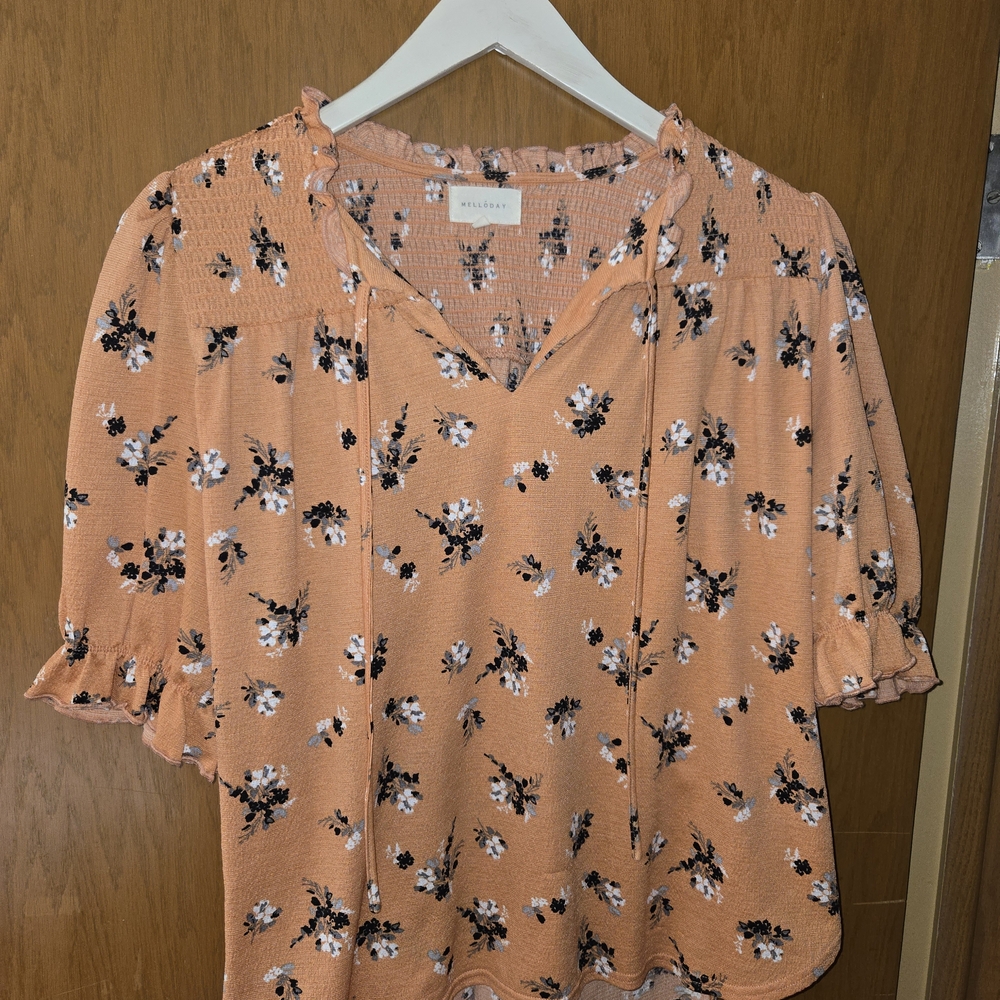 MELLODAY Apricot Floral Blouse